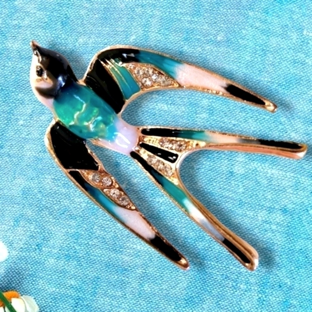 Enamel/Rhinestone Swallow Brooch NWT